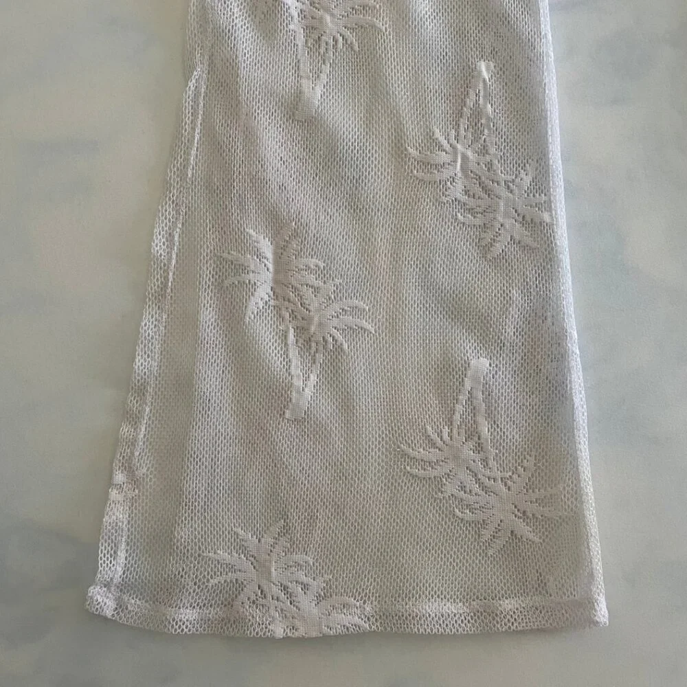 Miken Swim White Mesh Palm Tree Drawstring Coverup Pants - Picture 5 of 6